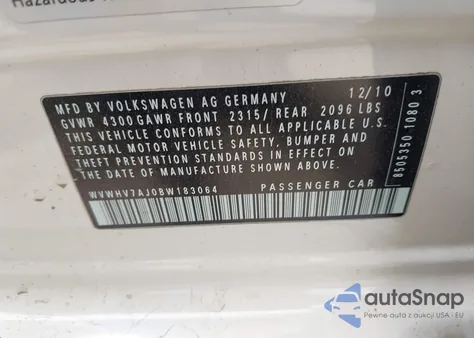 2011 Volkswagen Gti 4-Door z USA, uszkodzony, nr VIN WVWHV7AJ0BW183064